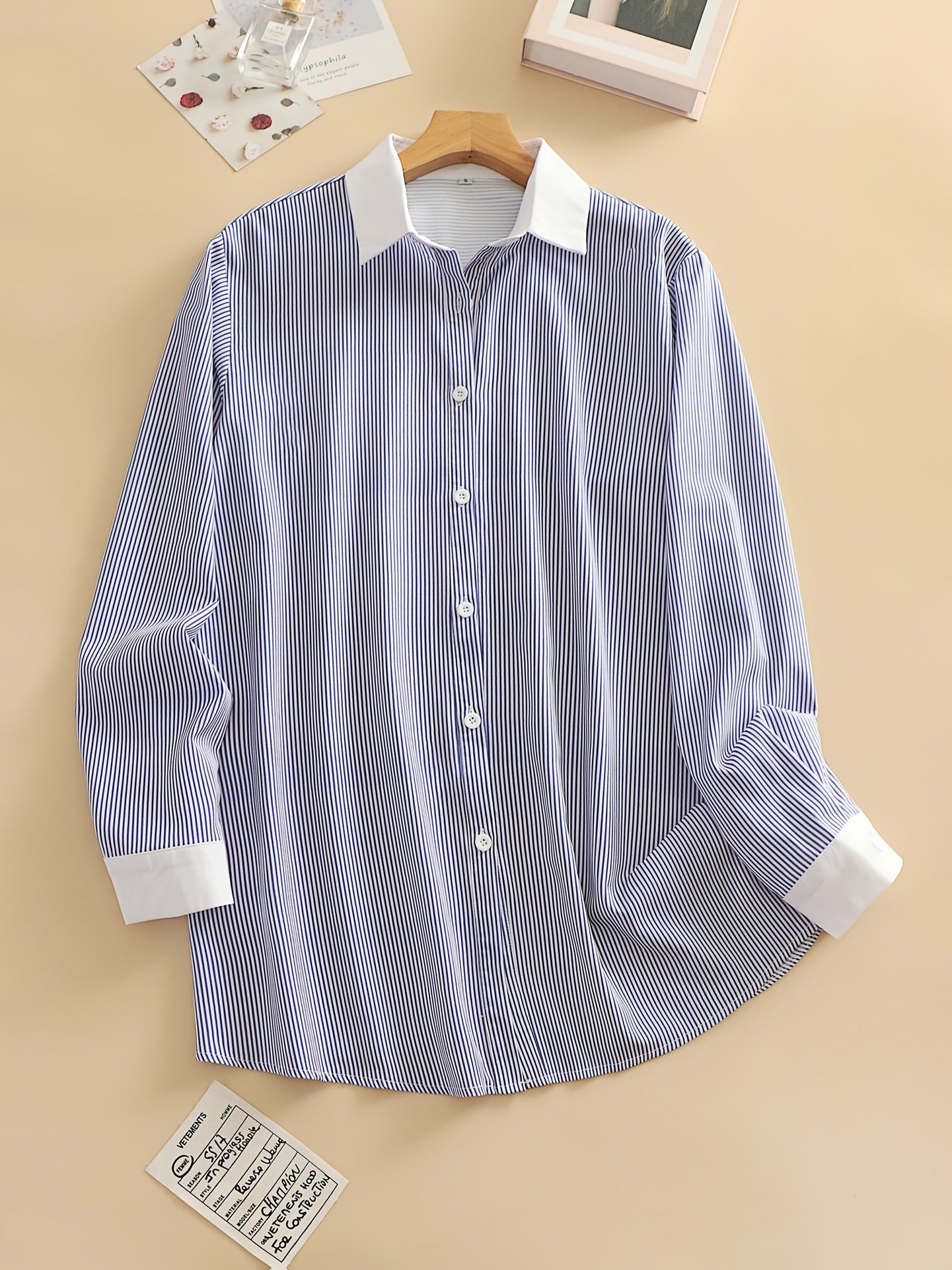 Cross-border new fashionable casual women's wear from Europe and America, long-sleeve striped collar shirts