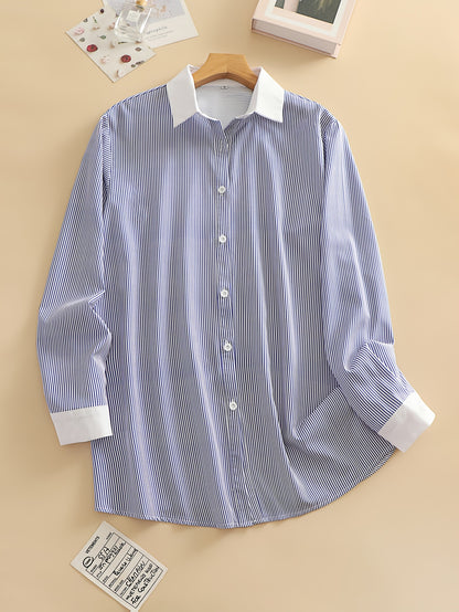 Cross-border new fashionable casual women's wear from Europe and America, long-sleeve striped collar shirts
