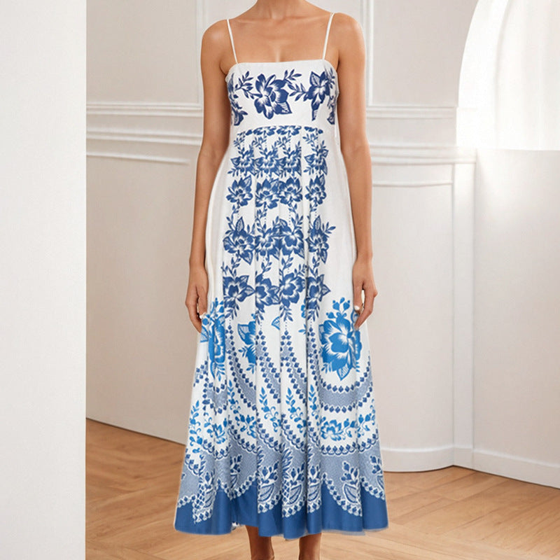 2026 spring cross-border independent station Amazon cross-border women's clothing graffiti resort style high-waisted slimming slip dress