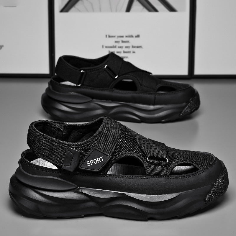 2026 New Cross-border Plus Size Men's Sandals, Casual Versatile Shoes, Youth Breathable Trendy Hollow Velcro Shoes