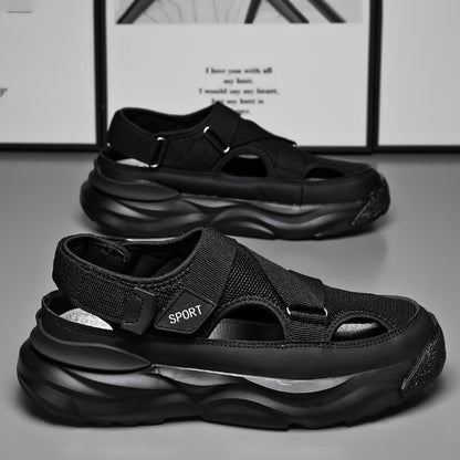 2026 New Cross-border Plus Size Men's Sandals, Casual Versatile Shoes, Youth Breathable Trendy Hollow Velcro Shoes