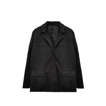 Primavera 2026: Novo Blazer Transfronteiriço em Camurça com Bolsos e Lapela com Botões, Estilo Europeu e Americano.