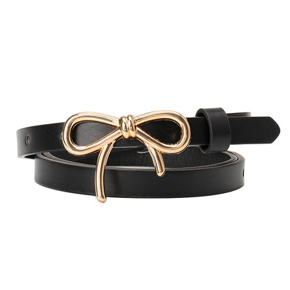 New Sweet Girl Bow Ladies Belt Gold Buckle Versatile Dress Light Luxury Premium Decoration Belt Woman