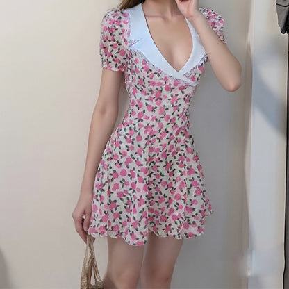 2025 spring and summer new cross-border Amazon European and American fashion elegant doll neck slim print casual dress