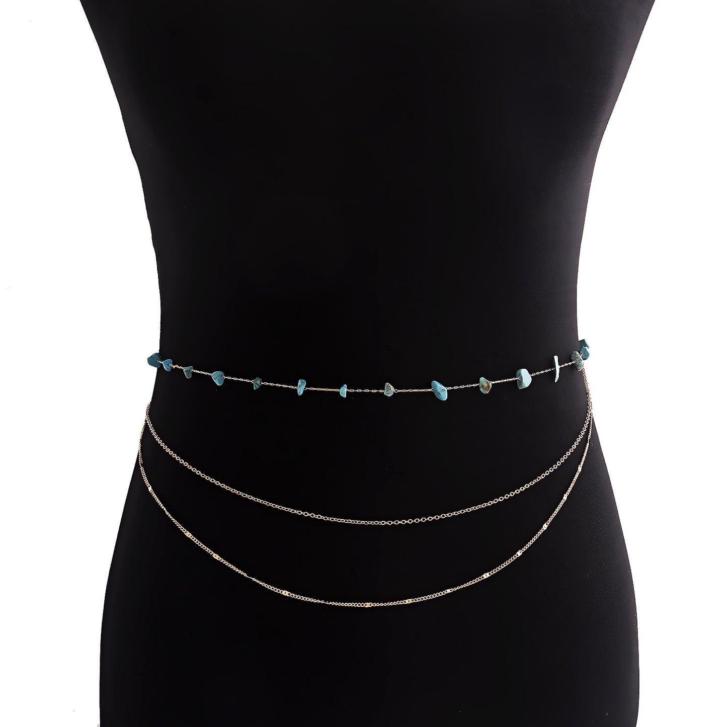 European and American cross-border jewelry bohemian natural color turquoise waist chain body accessories women's waist chain