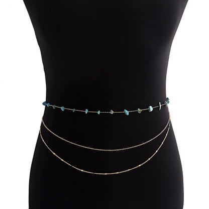 European and American cross-border jewelry bohemian natural color turquoise waist chain body accessories women's waist chain