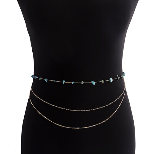 European and American cross-border jewelry bohemian natural color turquoise waist chain body accessories women's waist chain