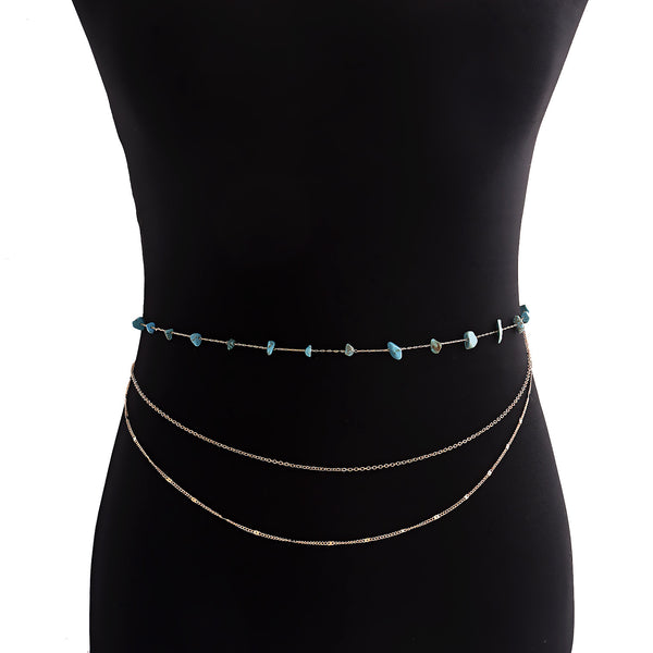 European and American cross-border jewelry bohemian natural color turquoise waist chain body accessories women's waist chain | Ciaura