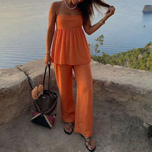 2025 European and American cross-border women's independent station temperament commuter sling solid color loose two-piece casual fashion suit