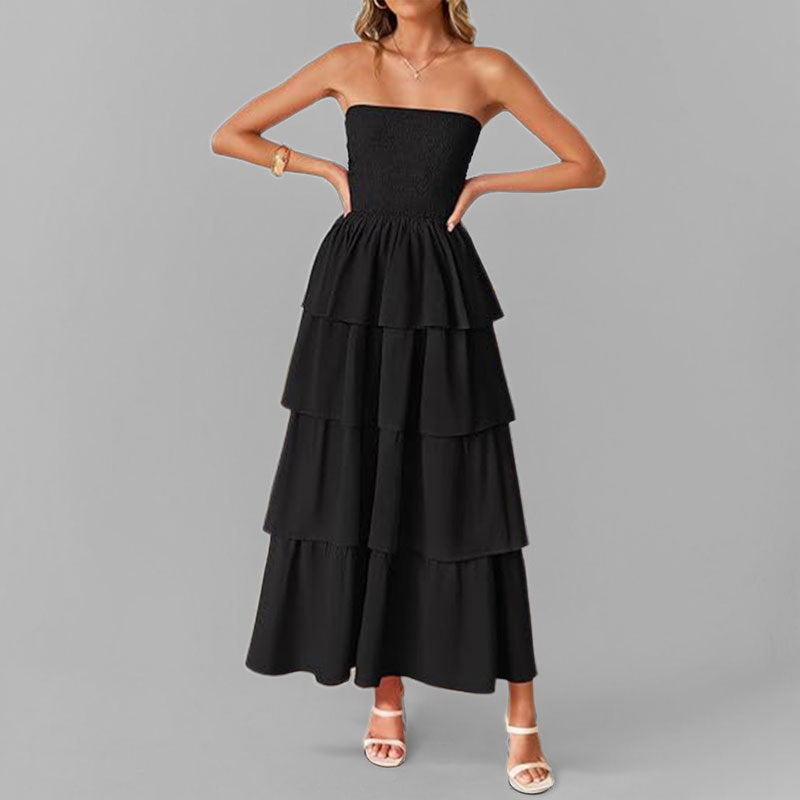 AliExpress 2026 spring new cross-border European and American clothing temperament fashion bandeau solid color long dress for women