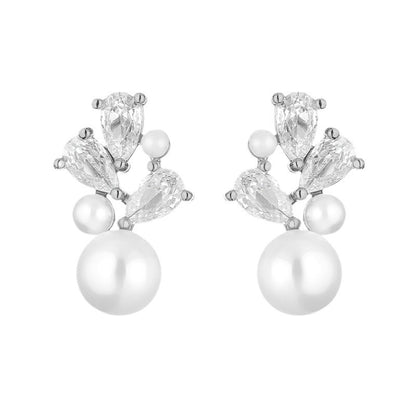RAKOL cross-border zircon pearl earrings, fashionable bridal accessories, sweet light luxury earrings wholesale