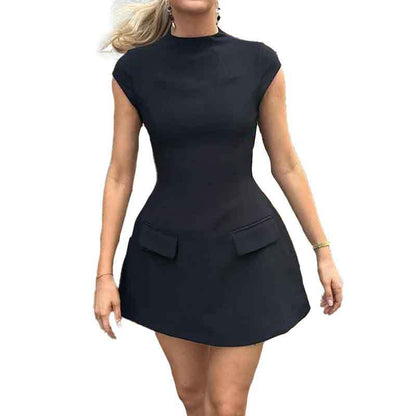 2026 European and American women's clothing temperament elegant high-waisted sexy miniskirt women's fashion crew neck short-sleeved European and American dress
