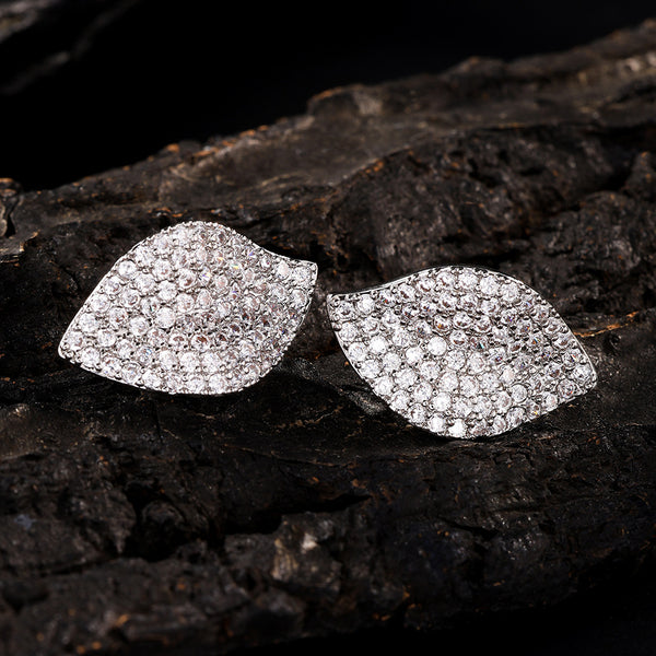2026 New European and American Folded Petal Earrings, Sophisticated and Exquisite Zircon Earrings, Elegant Accessories, Copper Inlaid Zircon - view 2 | Ciaura