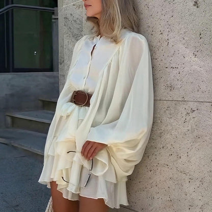 European and American style cross-border Amazon women's spring French high-waisted puff sleeve ruffled cropped dress