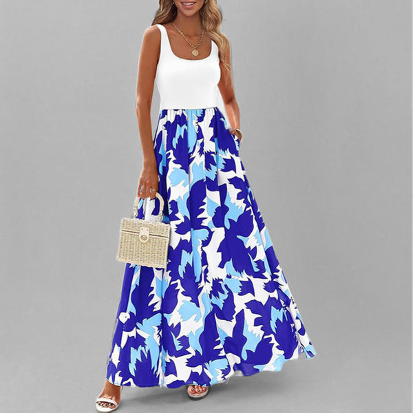 2025 Summer Amazon Cross-border European and American Fashion Temperament Elegant Fashion Printed Suspender Long High-Waisted Dress