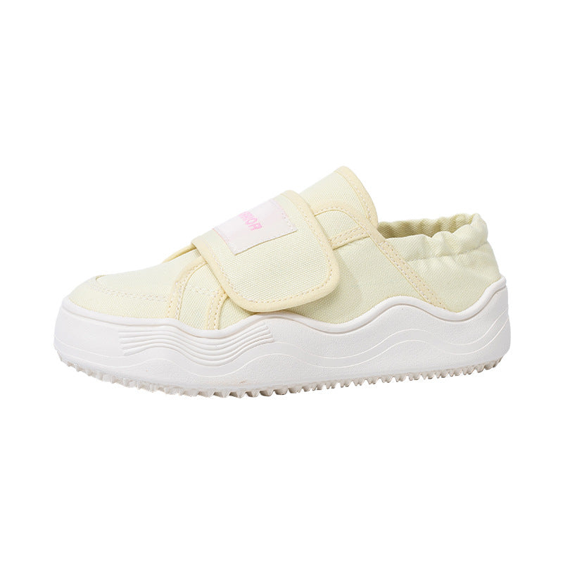 Pull back two canvas shoes women, 2025 spring platform muffin shoes, Velcro, one kick of lazy people, high-value shoes