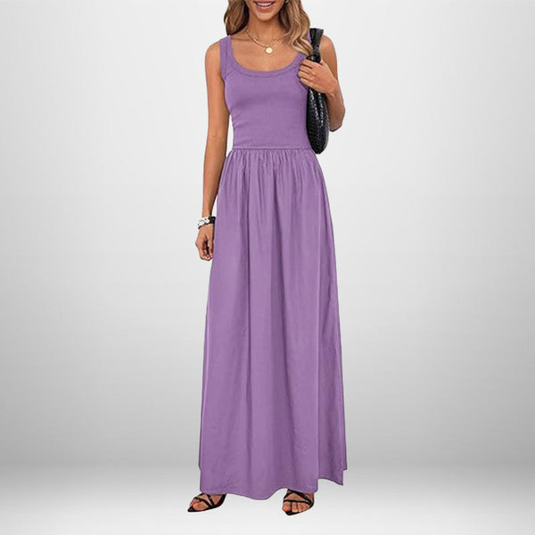 2025 spring new European and American foreign trade women's clothing elegant temperament solid color sleeveless slimming fashion slip dress