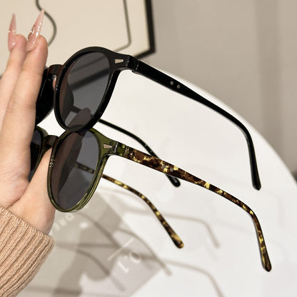 European-American style round sunglasses with UV protection tortoiseshell stud decoration, sun-blocking sunglasses for driving, high-end look
