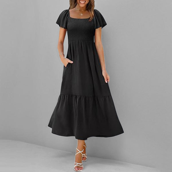 2026 spring new European and American cross-border women's clothing elegant and simple square neck casual dress for women