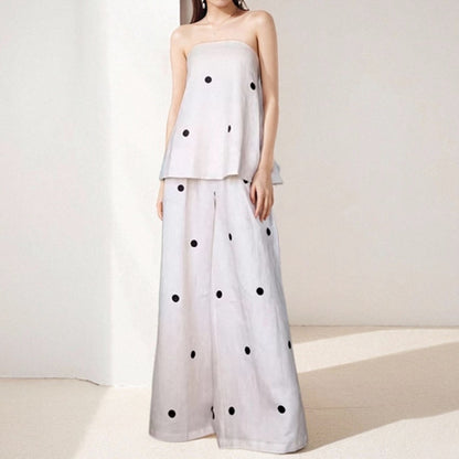 2025 Amazon's new European and beautiful clothing design polka dot bandeau top casual women's fashion spring women's suit