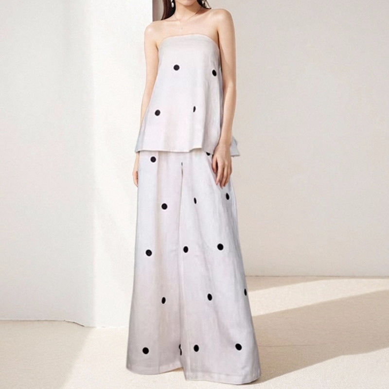 2025 Amazon's new European and beautiful clothing design polka dot bandeau top casual women's fashion spring women's suit