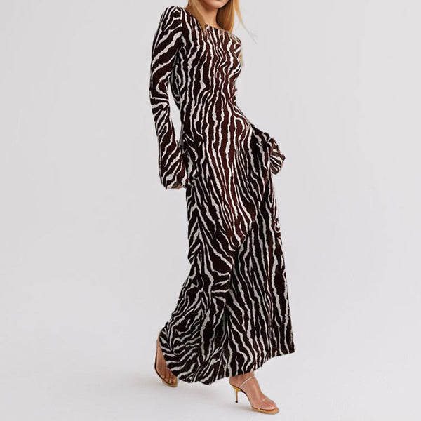 2025 Amazon European and American foreign trade women's summer new temperament elegant printed crew neck long sleeve casual dress