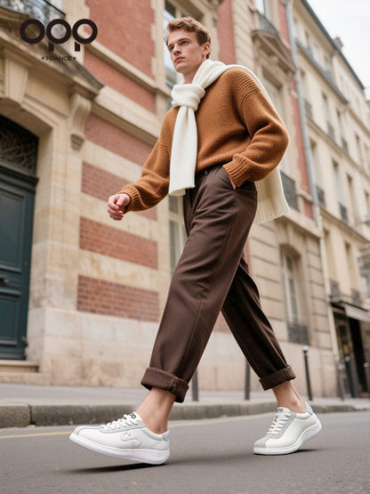 OPP men's shoes spring lightweight low-top versatile white shoes men's outdoor sports running comfortable leather casual shoes