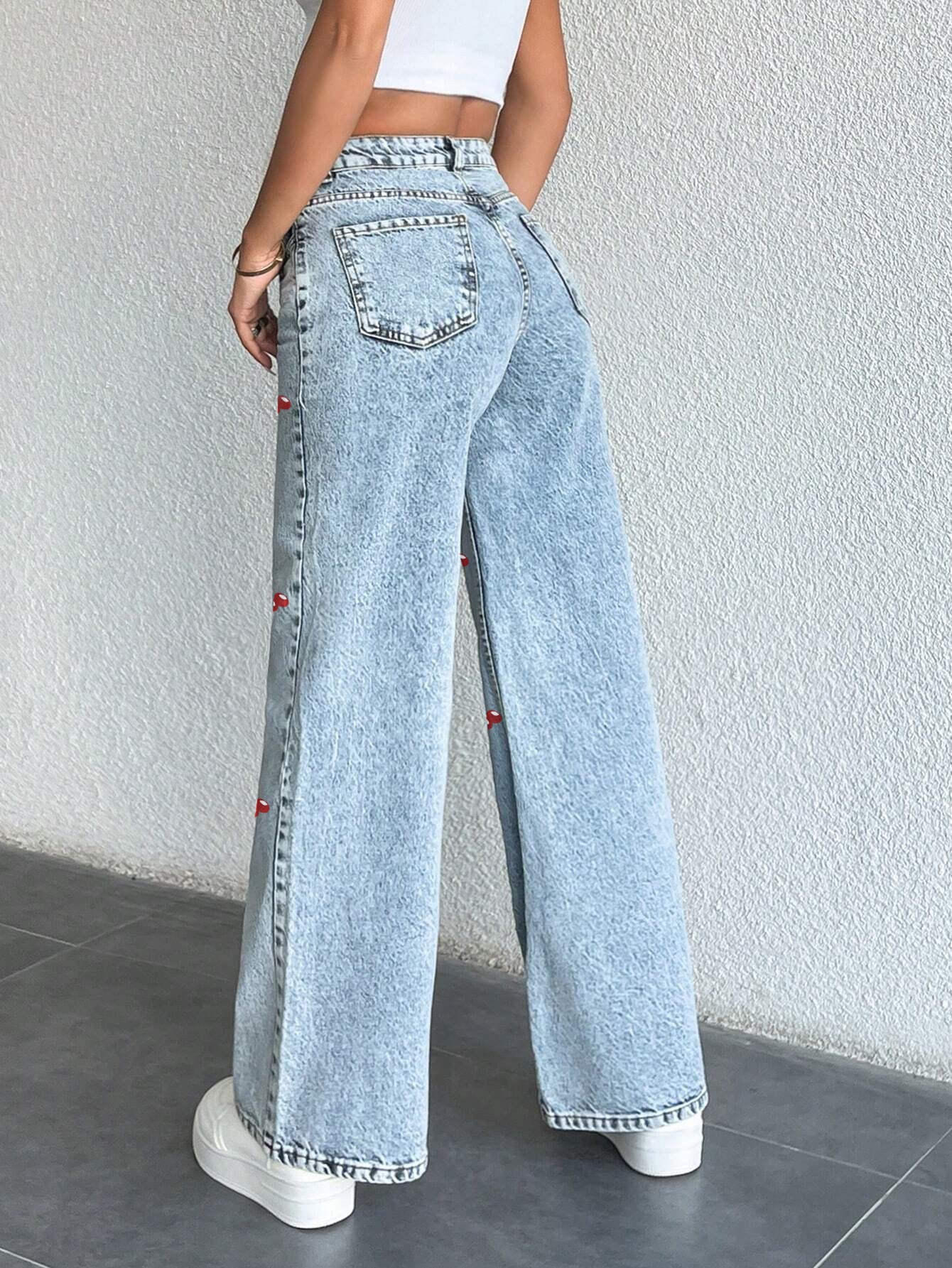 Cross-border foreign trade original design jeans cherry print wash high waist straight denim trousers women JEANS