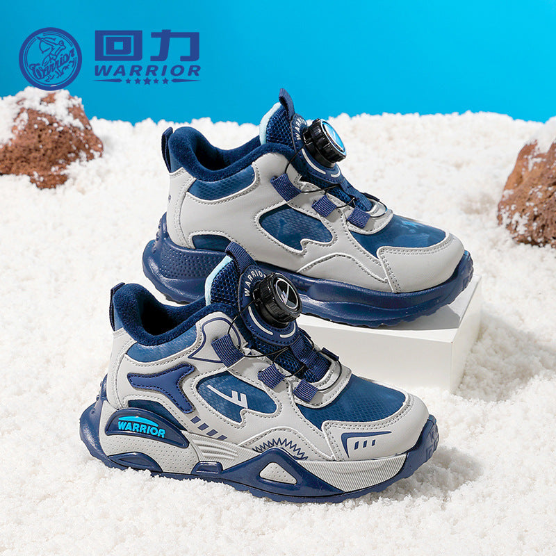 Huili's new color-blocked leather fleece sneakers, high-appearance, outdoor comfortable casual shoes, versatile fashionable children's cotton shoes