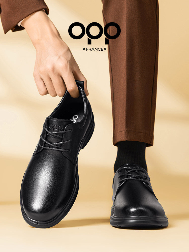 OPP casual leather shoes men's leather all black comfortable high-end British versatile old money style business commuter derby shoes for men