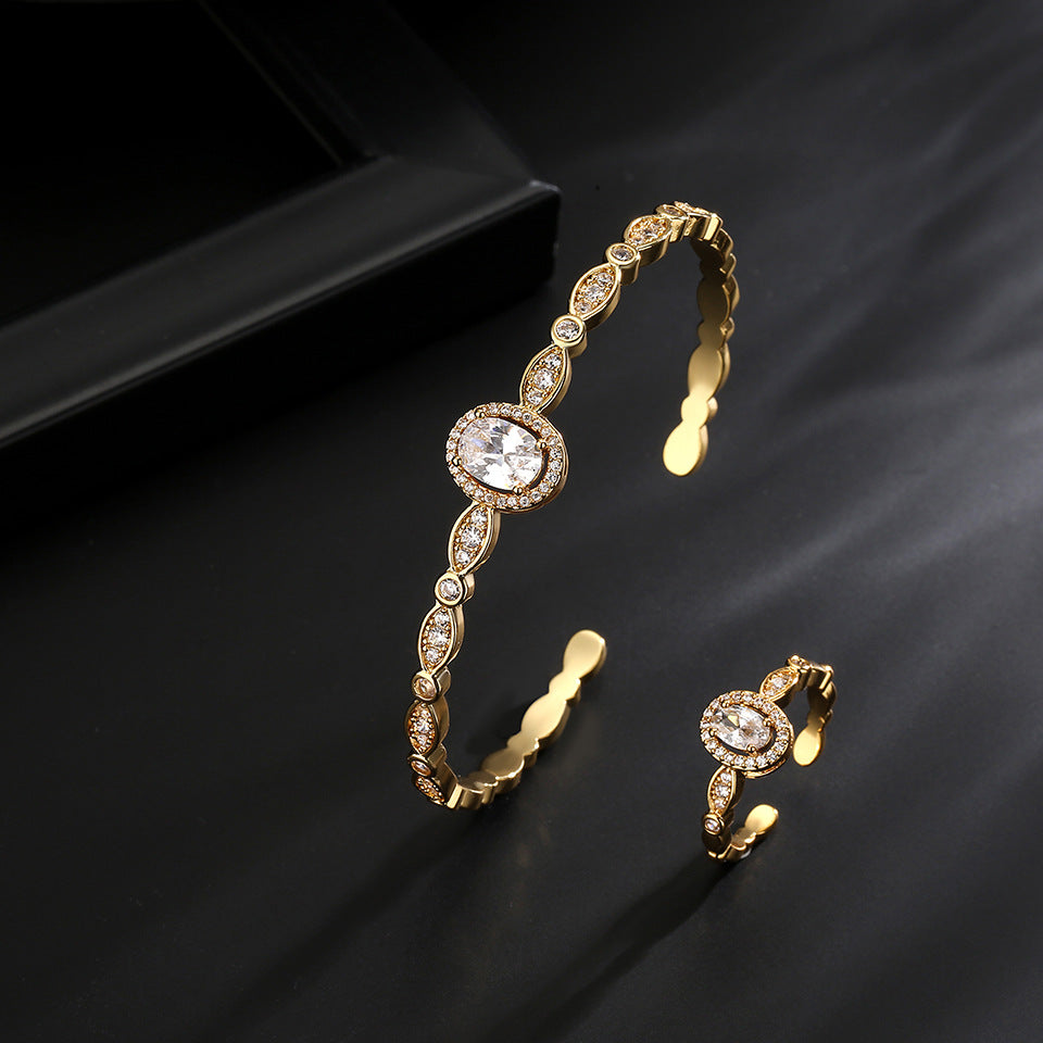 RAKOL Cross-border New Elegant Light Luxury Geometric Oval Zircon Bracelet Exquisite Versatile Open Ring Bracelet