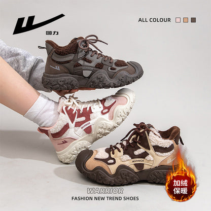 Huili high-top fashion trend fleece women's shoes lace-up thick sole comfortable two cotton shoes women's retro versatile warm shoes