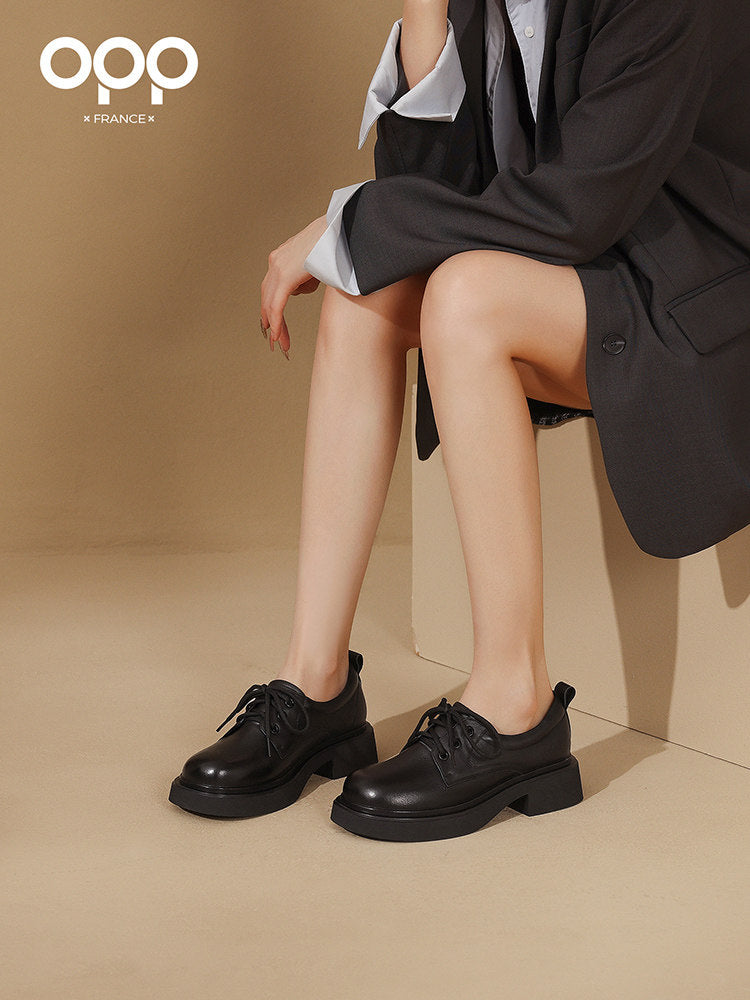 OPP British style retro platform women's loafers 2025 autumn new high-heeled leather shoes thick heel single shoes women
