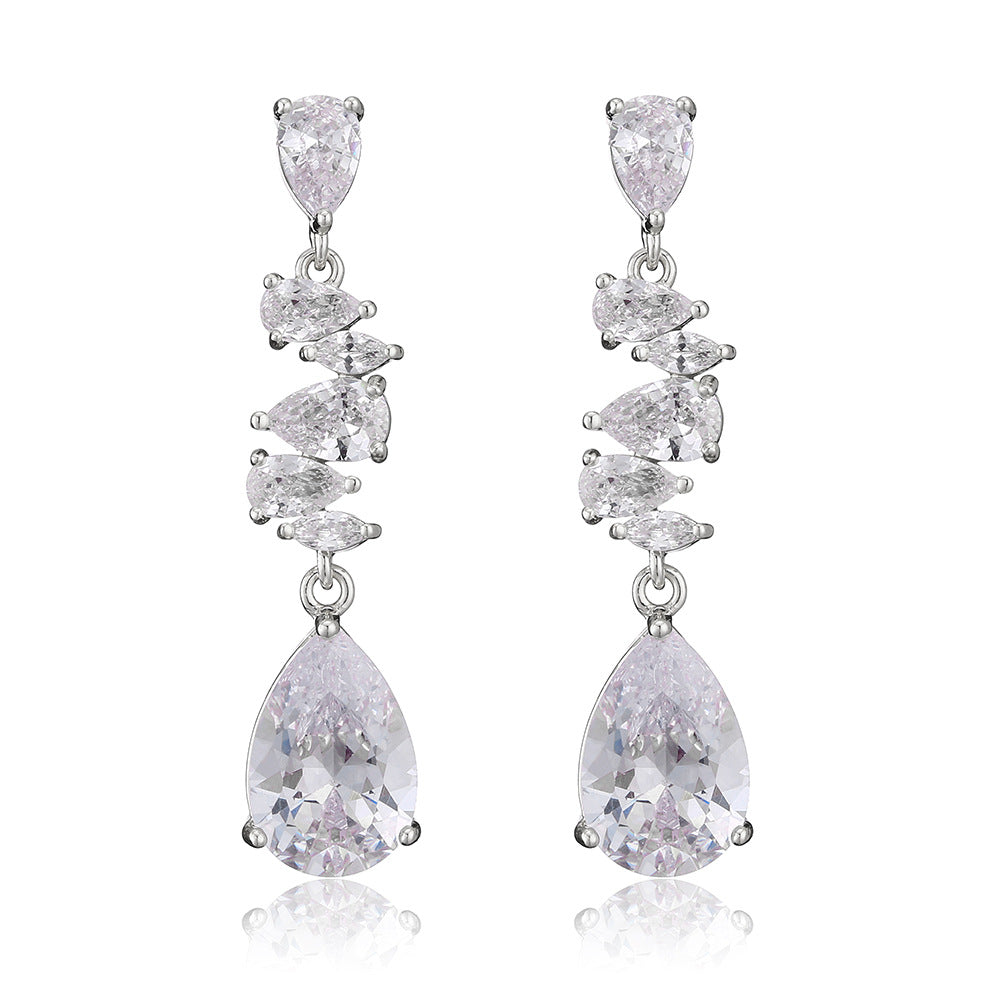 RAKOL European and American classic elegant teardrop earrings with AAA zircon long stud earrings, bridal earrings, evening accessories