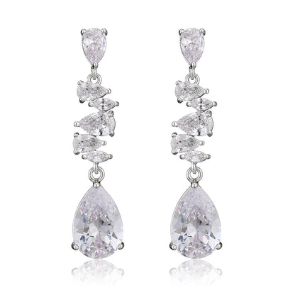 RAKOL European and American classic elegant teardrop earrings with AAA zircon long stud earrings, bridal earrings, evening accessories