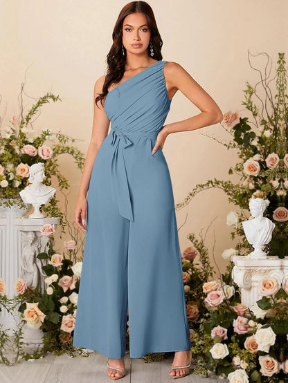 In stock, European and American cross-border 2025 Amazon spring and summer women's explosive EBA temperament slanted shoulder suspender strap jumpsuit