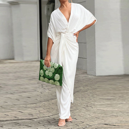 Conjunto de duas peças para mulher com decote em V, atilhos nas costas e mangas compridas, modelo 661, disponível para o comércio externo europeu e americano de 2025 da Amazon.