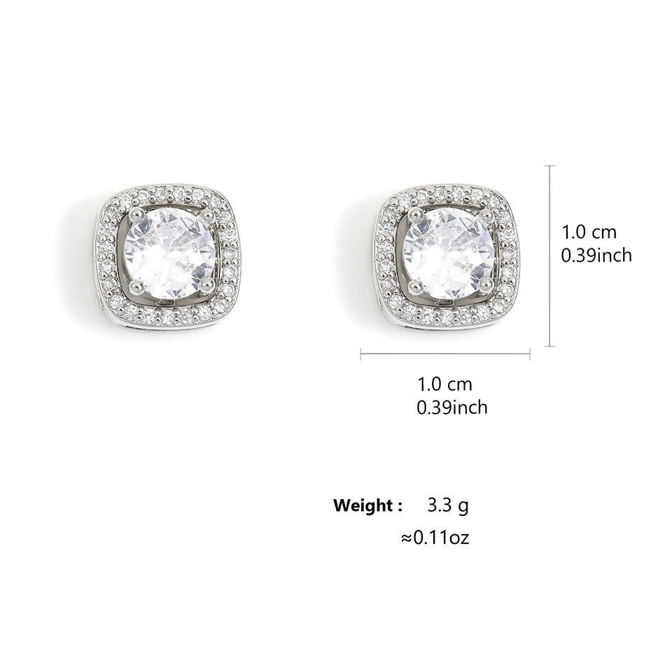RAKOL European and American cross-border square high-quality zircon fashion commuter earrings for women, light luxury, niche, and indifferent style in stock