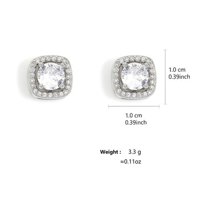 RAKOL European and American cross-border square high-quality zircon fashion commuter earrings for women, light luxury, niche, and indifferent style in stock