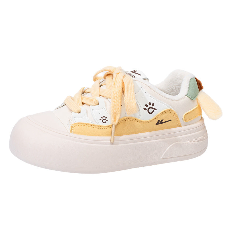 Pull-back fleece warm platform shoes new women's shoes in winter Versatile low-top cotton shoes cute puppy style student shoes
