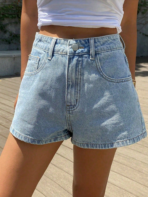 European and American cross-border minimalist denim shorts, 2026 fashionable washed denim shorts for women
