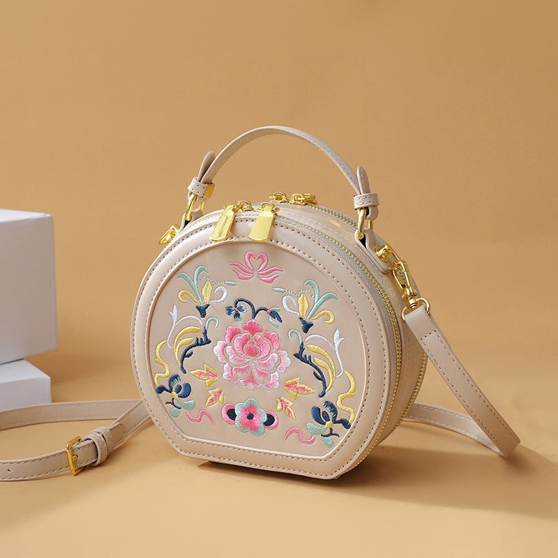 Bolsa transversal estilo oriental bordado Bolsa de mão feminina Novo modelo fashion bolsa redonda compacta de estilo chinês contemporâneo versátil para o dia a dia Bolsa transversal