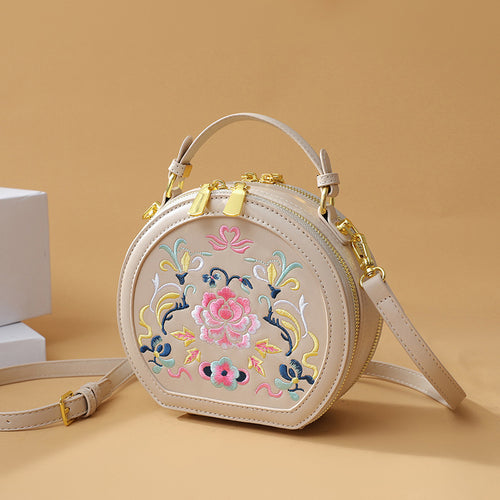 Bolsa transversal estilo oriental bordado Bolsa de mão feminina Novo modelo fashion bolsa redonda compacta de estilo chinês contemporâneo versátil para o dia a dia Bolsa transversal