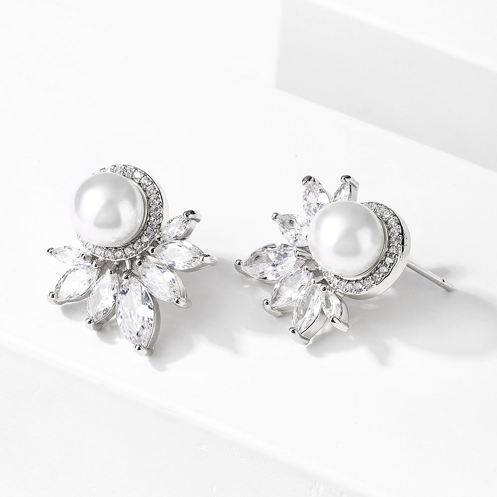 RAKOL European and American cross-border zircon earrings elegant pearl girl exquisite micro-inlaid marquise zirconia stud earrings wholesale