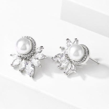 RAKOL European and American cross-border zircon earrings elegant pearl girl exquisite micro-inlaid marquise zirconia stud earrings wholesale