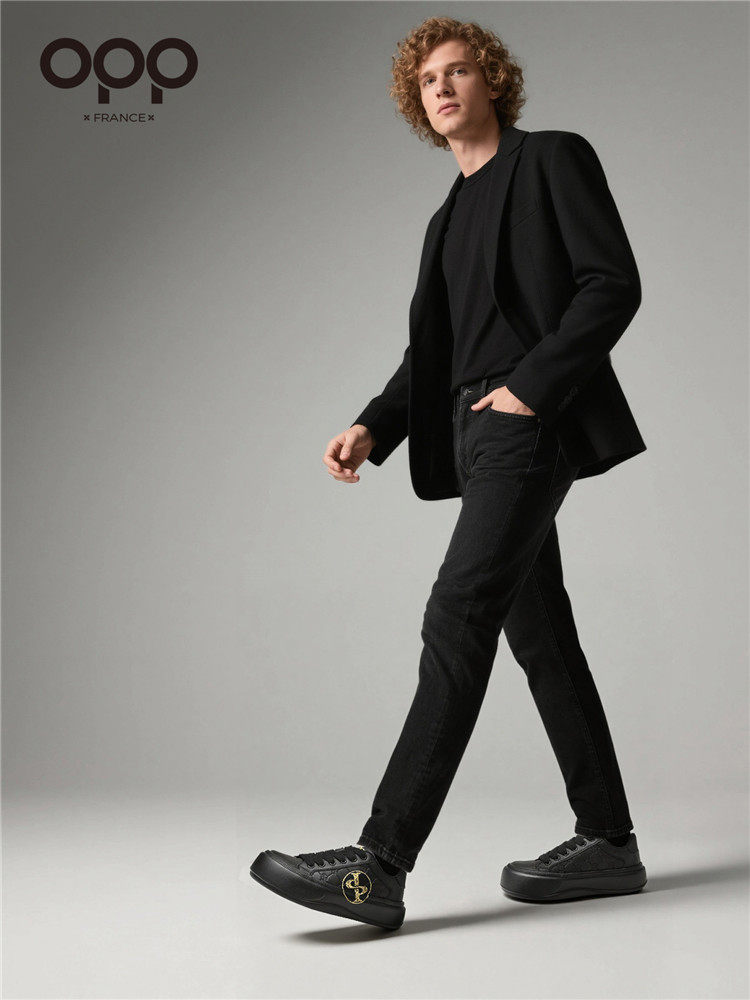 OPP platform shoes 2026 new spring men's sports heightening light luxury leather high-end black casual shoes