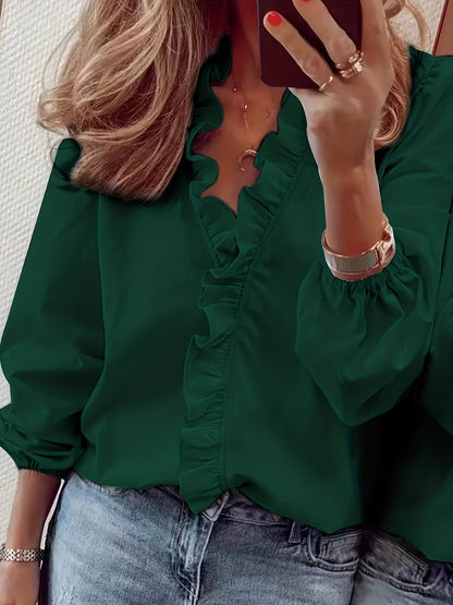 Cross-border foreign trade, European and American clothing, spring, summer, autumn and winter, ruffled shirts, women's shirts, loose foreign style, foreign style commuting