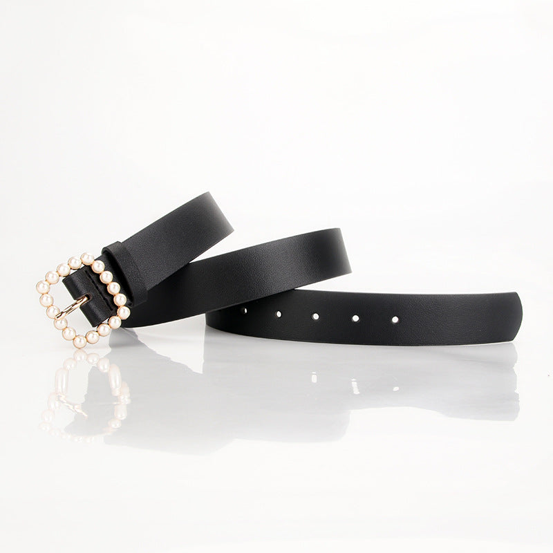 The square-shaped buckle pearl belt is fashionable and versatile, and the sweet and cute women's belt is fashionable and elegant, and the outfit is matched