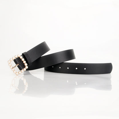 The square-shaped buckle pearl belt is fashionable and versatile, and the sweet and cute women's belt is fashionable and elegant, and the outfit is matched