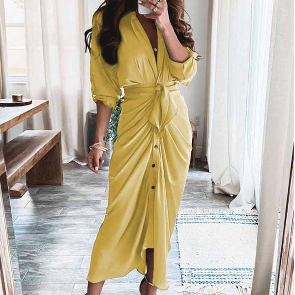 2026 spring new cross-border European and beautiful clothing temperament elegant and sexy print V-neck strap high-waisted dress for women